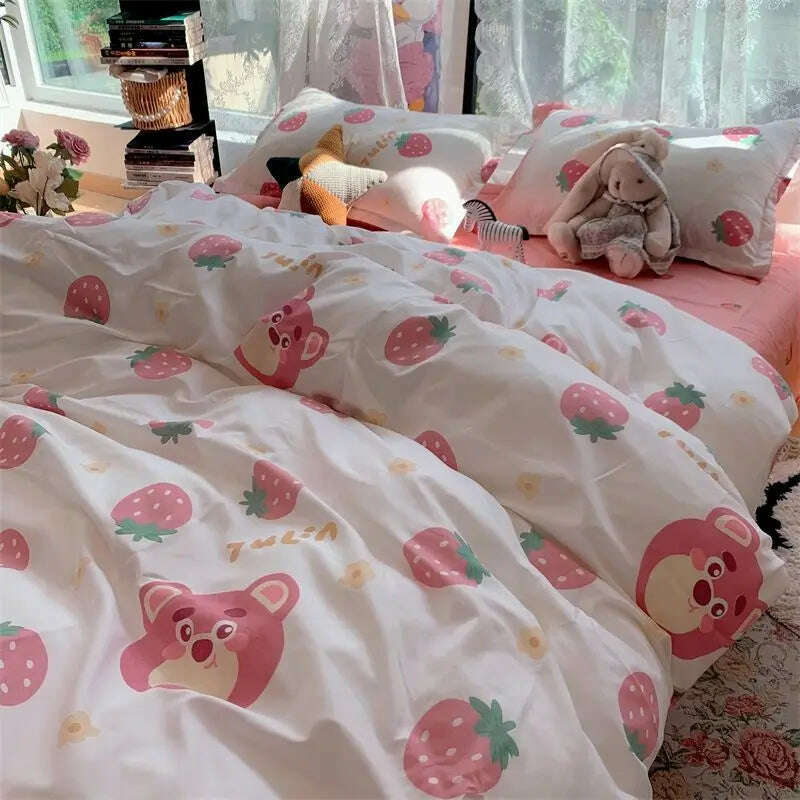 KIMLUD, Style Bedding Set Boys Girls Twin Queen Size Duvet Cover Flat Sheet Pillowcase Bed Linen Kids Adult Fashion Home Textile, KIMLUD Womens Clothes