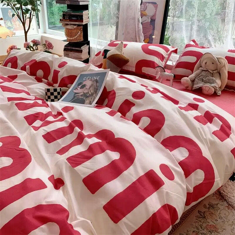 KIMLUD, Style Bedding Set Boys Girls Twin Queen Size Duvet Cover Flat Sheet Pillowcase Bed Linen Kids Adult Fashion Home Textile, KIMLUD Womens Clothes