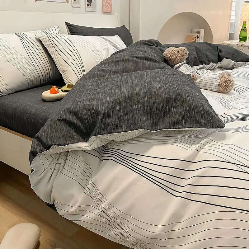 KIMLUD, Style Bedding Set Boys Girls Twin Queen Size Duvet Cover Flat Sheet Pillowcase Bed Linen Kids Adult Fashion Home Textile, KIMLUD Womens Clothes