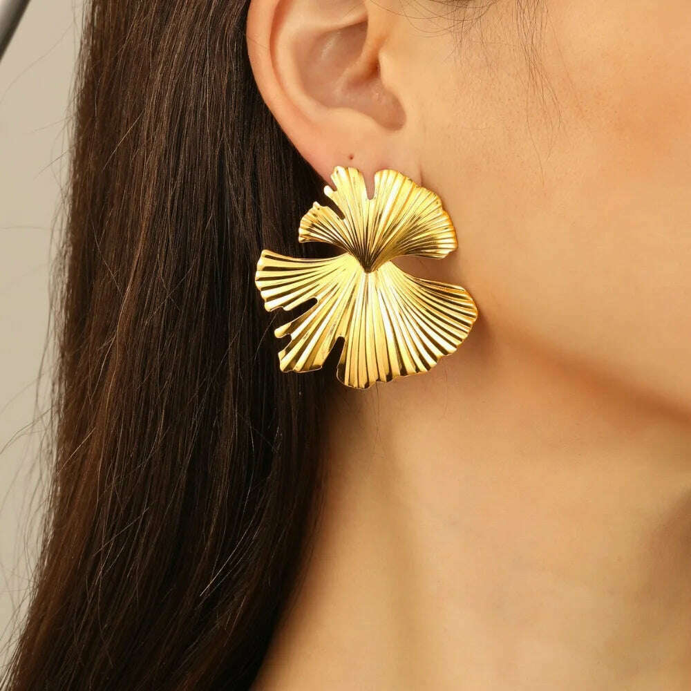 KIMLUD, Stylish Vintage Flower Stud Earrings Premium Alloy Irregular Spiral Fan Leaf Earrings For Women Party, 3, KIMLUD APPAREL - Womens Clothes