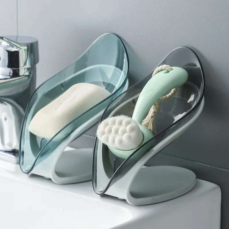 Suction Cup Soap Dish Box For Bathroom Shower Soap Holder with Drain Portable Leaf Shape Toilet Laundry Soap Rack Tray For Basin - KIMLUD