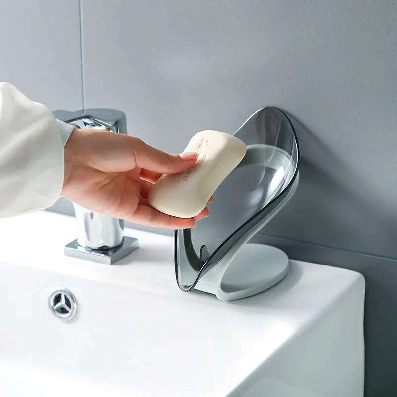 Suction Cup Soap Dish Box For Bathroom Shower Soap Holder with Drain Portable Leaf Shape Toilet Laundry Soap Rack Tray For Basin - KIMLUD