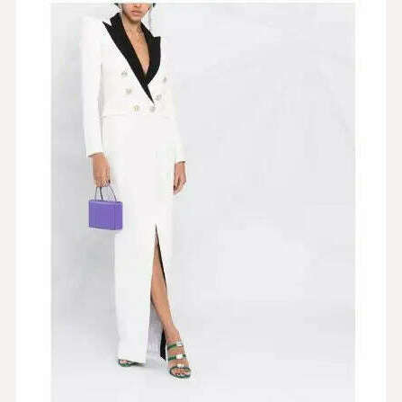 KIMLUD, Suit Dress For Women 2022 Autumn Turn-Down Collar Office Lady Dress Sexy Double-breasted Commute Floor Length XXL Long Dresses, White white / S, KIMLUD APPAREL - Womens Clothes