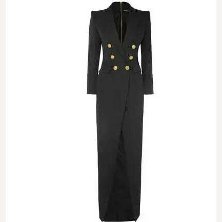 KIMLUD, Suit Dress For Women 2022 Autumn Turn-Down Collar Office Lady Dress Sexy Double-breasted Commute Floor Length XXL Long Dresses, Black black / S, KIMLUD APPAREL - Womens Clothes