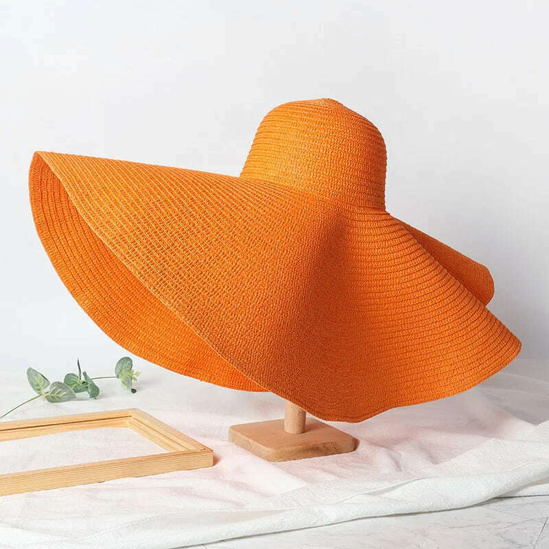 KIMLUD, Summer 70cm Large Wide Brim Sun Hats For Women Oversized Beach Hat Foldable Travel Straw Hat Lady UV Protection Sun Shade Hat, orange / 54-57cm, KIMLUD Womens Clothes