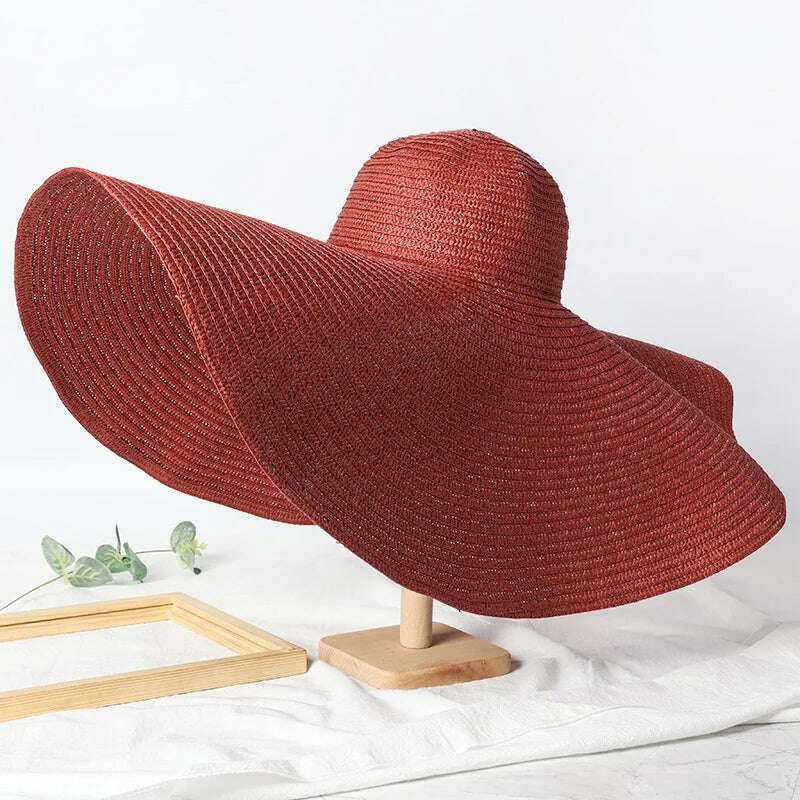 KIMLUD, Summer 70cm Large Wide Brim Sun Hats For Women Oversized Beach Hat Foldable Travel Straw Hat Lady UV Protection Sun Shade Hat, wine red / 54-57cm, KIMLUD Womens Clothes