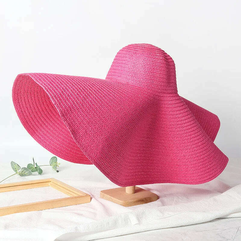 KIMLUD, Summer 70cm Large Wide Brim Sun Hats For Women Oversized Beach Hat Foldable Travel Straw Hat Lady UV Protection Sun Shade Hat, hot pink / 54-57cm, KIMLUD Womens Clothes