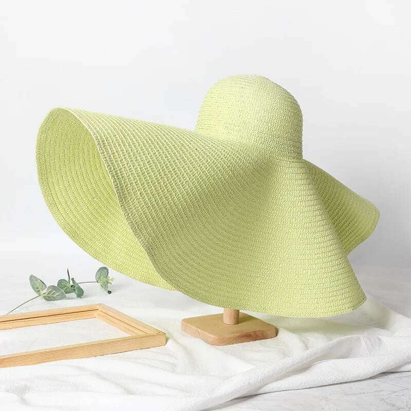 KIMLUD, Summer 70cm Large Wide Brim Sun Hats For Women Oversized Beach Hat Foldable Travel Straw Hat Lady UV Protection Sun Shade Hat, light yellow / 54-57cm, KIMLUD Womens Clothes