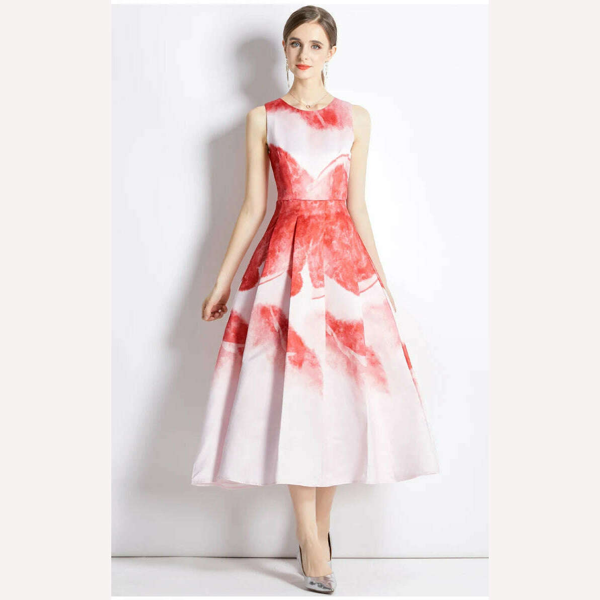 KIMLUD, Summer Autumn Elegant Sweet Pattern Tank Dress Women's Sleeveless Floral Printing High Waist Ball Gown Evening Party Vestidos, KIMLUD Womens Clothes