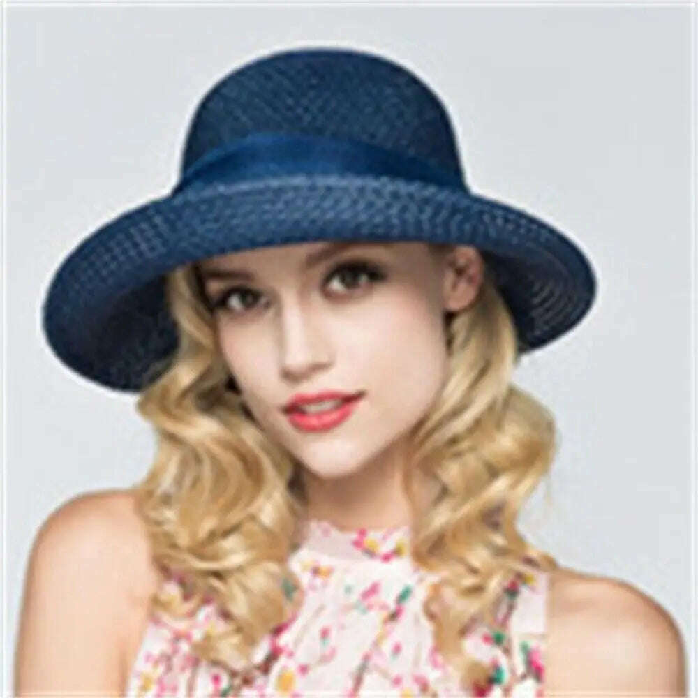 KIMLUD, Summer Bow Ribbon Sun Hat Panama Women's Cap Bonnet Beach Straw Hats, KIMLUD Womens Clothes