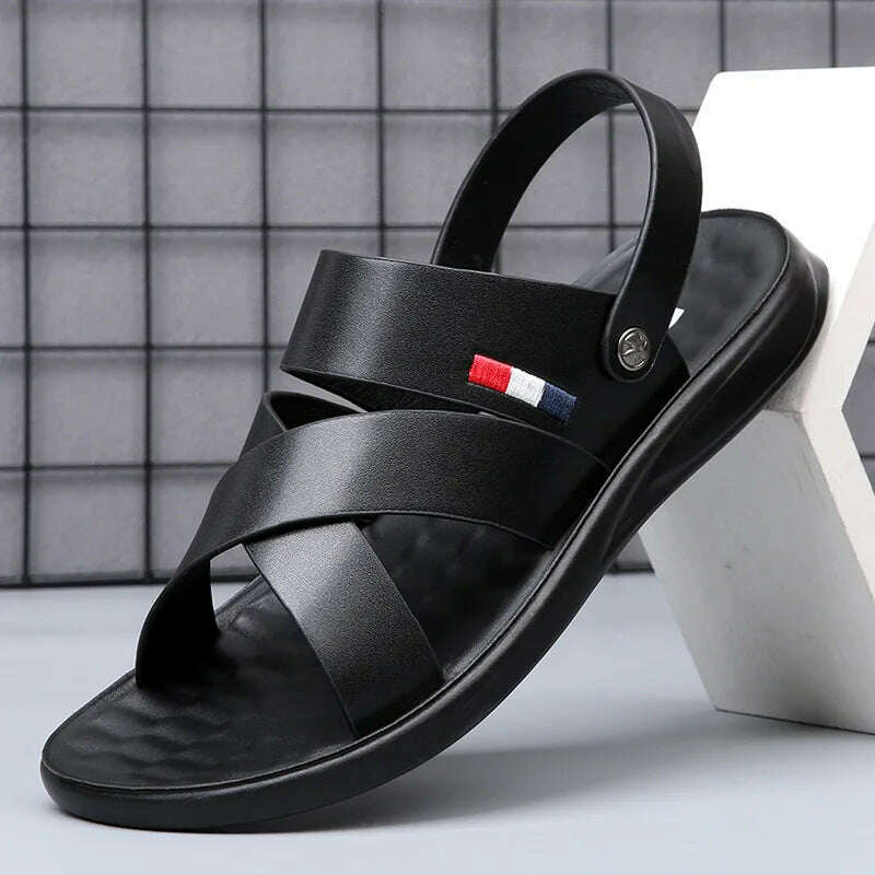 KIMLUD, Summer Brand Men's Sandals Fashion designer sandals Beach Leather Sandals mens High Quality Outdoor Casual Shoes big size:38-48, KIMLUD Womens Clothes