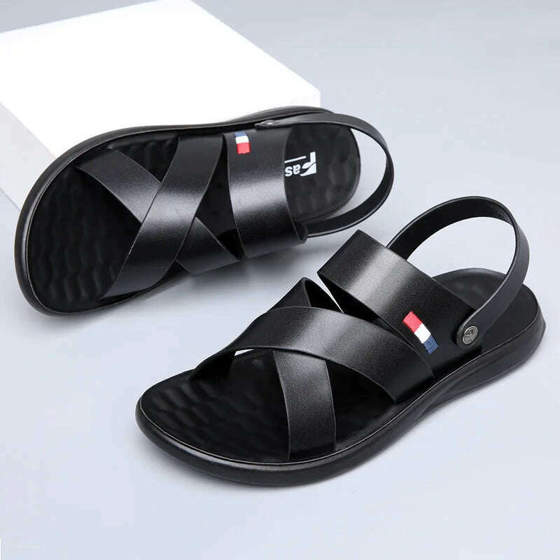 KIMLUD, Summer Brand Men's Sandals Fashion designer sandals Beach Leather Sandals mens High Quality Outdoor Casual Shoes big size:38-48, KIMLUD Womens Clothes