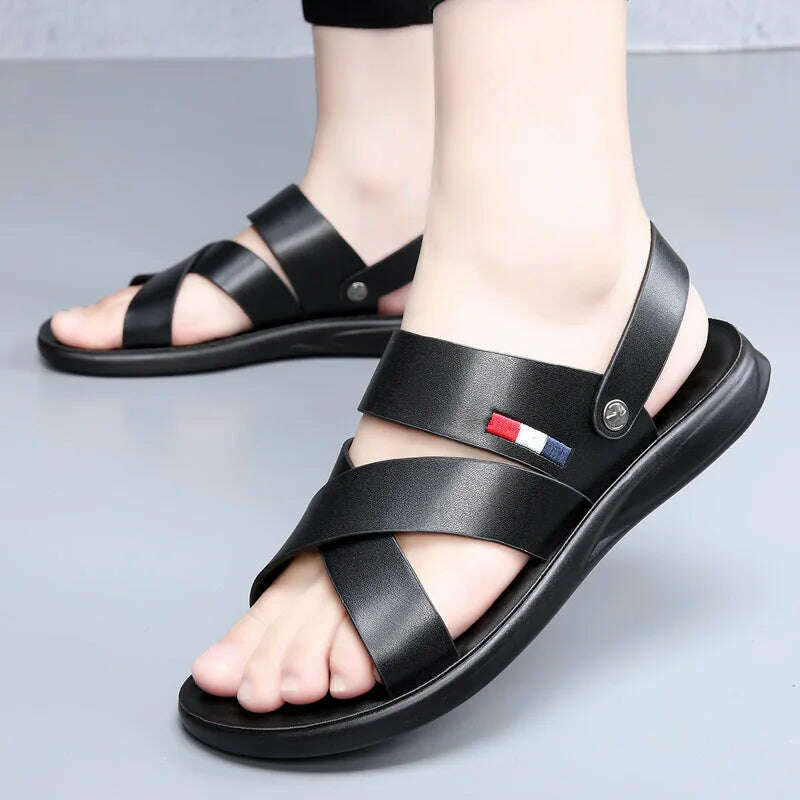 KIMLUD, Summer Brand Men's Sandals Fashion designer sandals Beach Leather Sandals mens High Quality Outdoor Casual Shoes big size:38-48, KIMLUD Womens Clothes