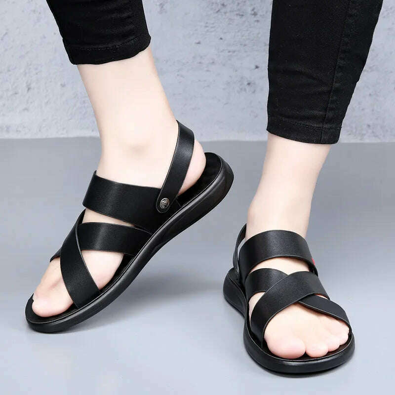 KIMLUD, Summer Brand Men's Sandals Fashion designer sandals Beach Leather Sandals mens High Quality Outdoor Casual Shoes big size:38-48, KIMLUD Womens Clothes