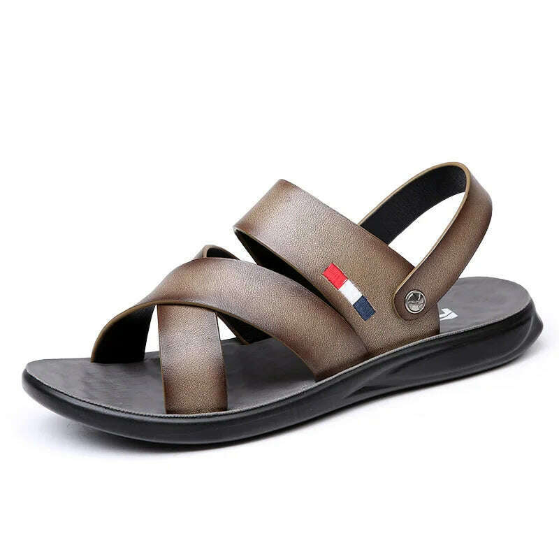 KIMLUD, Summer Brand Men's Sandals Fashion designer sandals Beach Leather Sandals mens High Quality Outdoor Casual Shoes big size:38-48, Khaki / 48, KIMLUD APPAREL - Womens Clothes