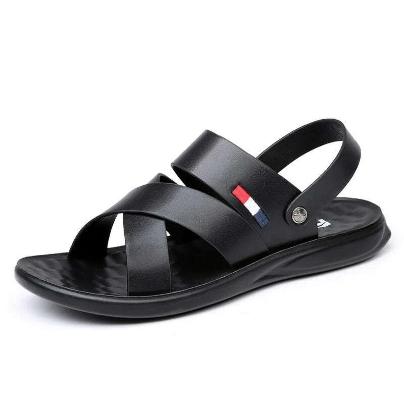 KIMLUD, Summer Brand Men's Sandals Fashion designer sandals Beach Leather Sandals mens High Quality Outdoor Casual Shoes big size:38-48, Black / 46, KIMLUD APPAREL - Womens Clothes
