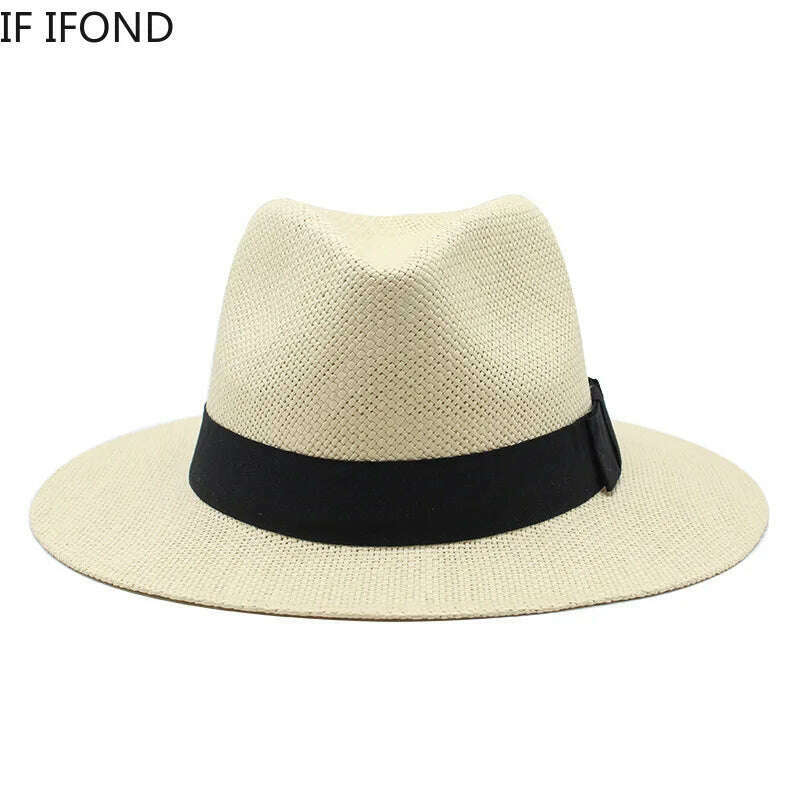 Summer Casual Paper Straw Sun Hats Men Panama Trilby Jazz Hat Outdoor UV Protection Beach Cap Bonnet - KIMLUD