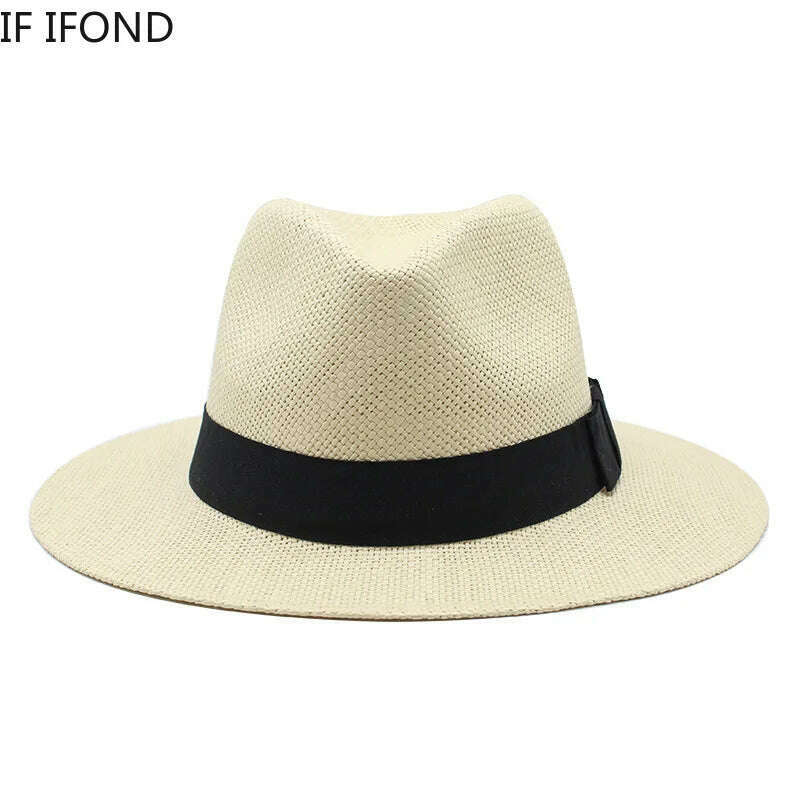KIMLUD, Summer Casual  Paper Straw Sun Hats Men Panama Trilby Jazz Hat Outdoor UV Protection Beach Cap Bonnet, KIMLUD Womens Clothes