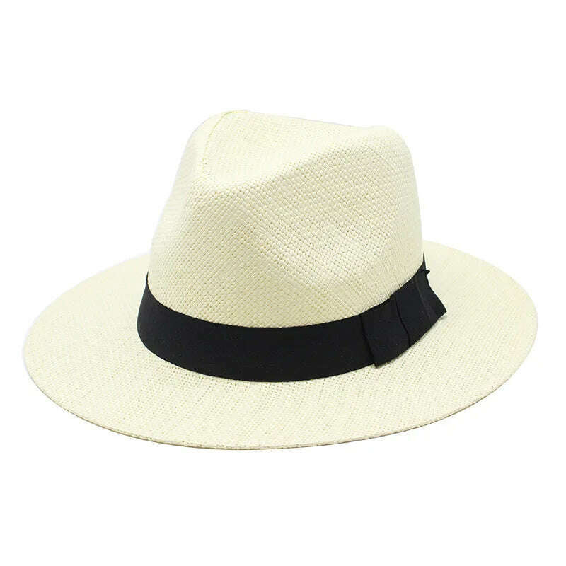 Summer Casual Paper Straw Sun Hats Men Panama Trilby Jazz Hat Outdoor UV Protection Beach Cap Bonnet - KIMLUD