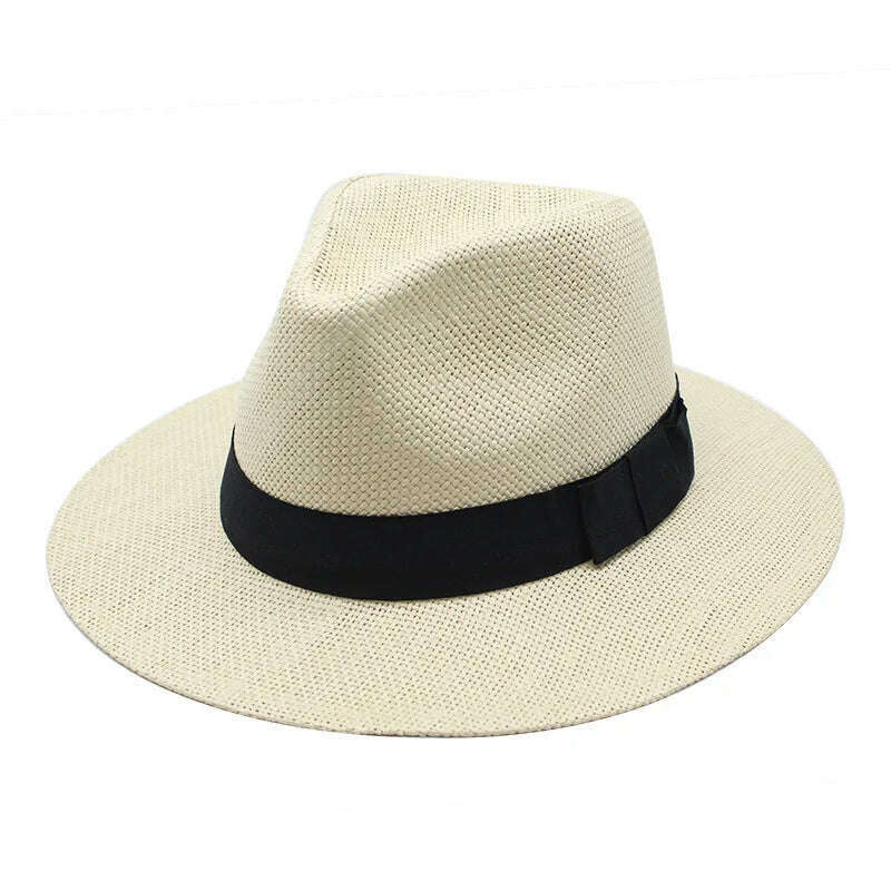 Summer Casual Paper Straw Sun Hats Men Panama Trilby Jazz Hat Outdoor UV Protection Beach Cap Bonnet - KIMLUD