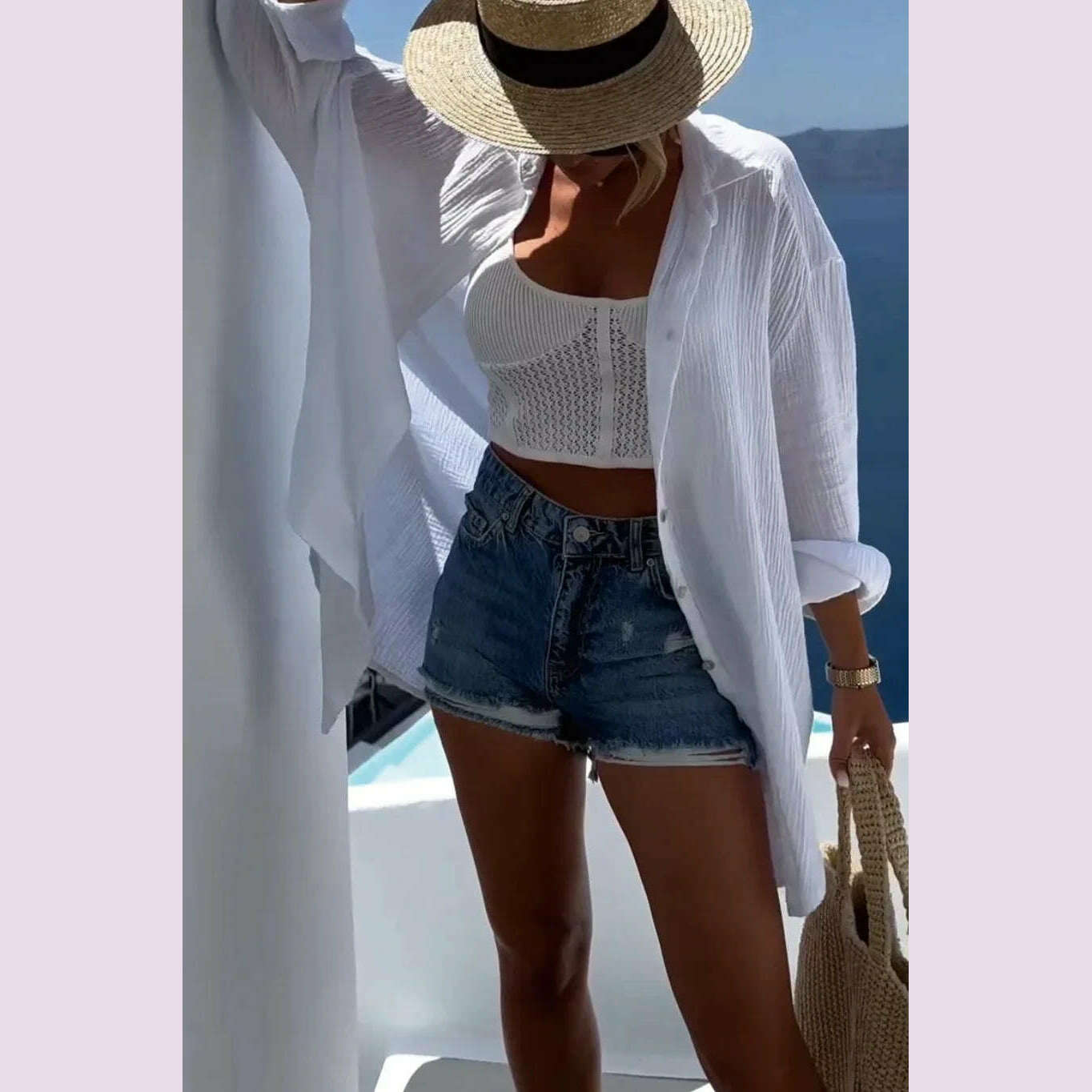 Summer Casual Sequin Eye Shirt Dress Women Fashiona Beach Style Loose Button Sun Protection Cotton Linen Shirt Dress Women - KIMLUD