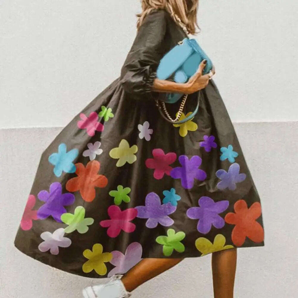 KIMLUD, Summer Dress Round Neck Breathable Solid Color Women Midi Baggy Dress Irregular Large Hem Long Dress Female Clothes, KIMLUD Womens Clothes