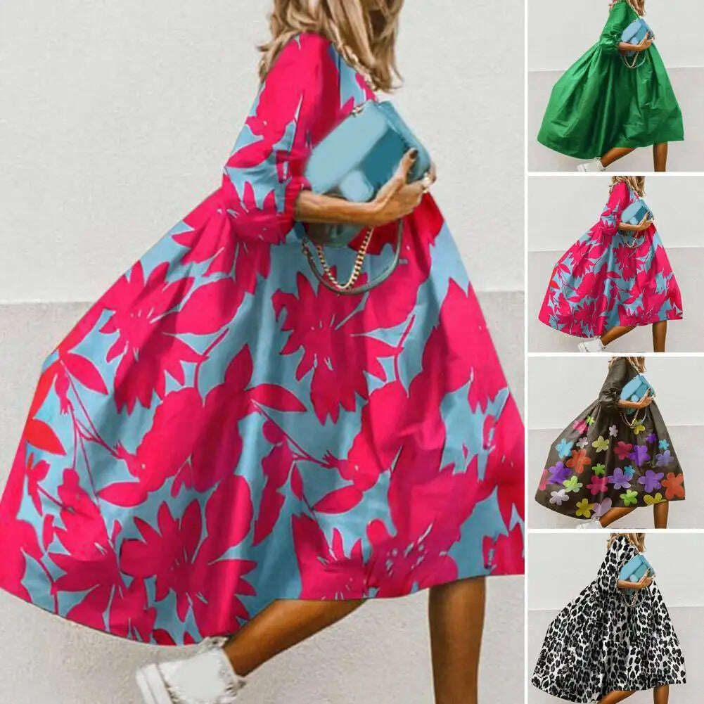 KIMLUD, Summer Dress Round Neck Breathable Solid Color Women Midi Baggy Dress Irregular Large Hem Long Dress Female Clothes, KIMLUD Womens Clothes