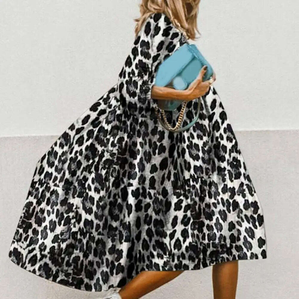 KIMLUD, Summer Dress Round Neck Breathable Solid Color Women Midi Baggy Dress Irregular Large Hem Long Dress Female Clothes, KIMLUD Womens Clothes