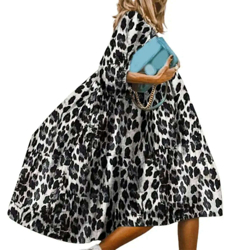 KIMLUD, Summer Dress Round Neck Breathable Solid Color Women Midi Baggy Dress Irregular Large Hem Long Dress Female Clothes, Grey / 2XL, KIMLUD APPAREL - Womens Clothes