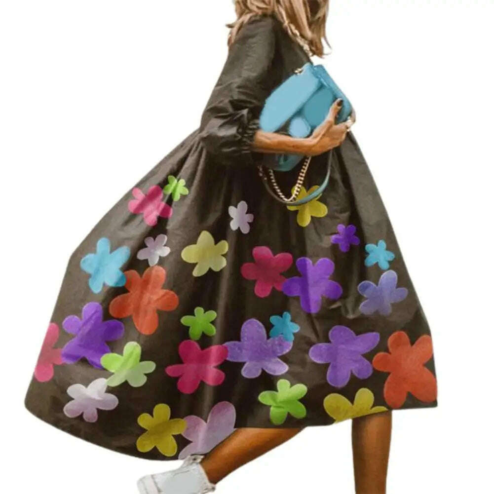 KIMLUD, Summer Dress Round Neck Breathable Solid Color Women Midi Baggy Dress Irregular Large Hem Long Dress Female Clothes, Black / XL, KIMLUD APPAREL - Womens Clothes