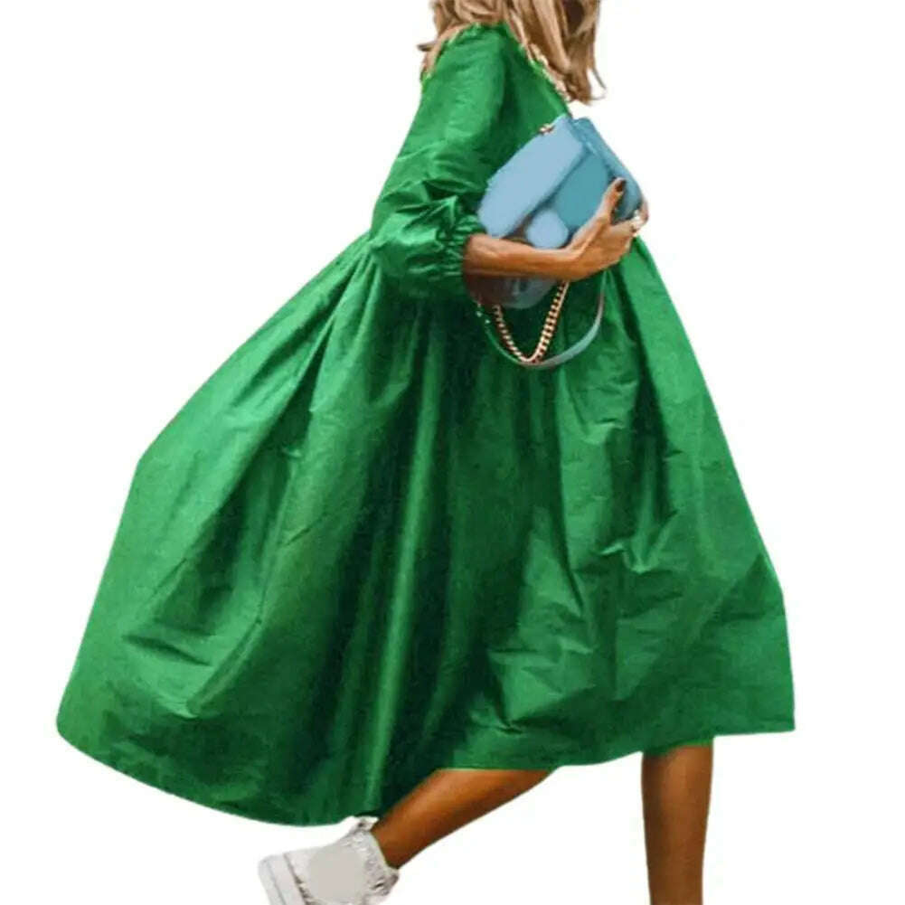 KIMLUD, Summer Dress Round Neck Breathable Solid Color Women Midi Baggy Dress Irregular Large Hem Long Dress Female Clothes, green / 3XL, KIMLUD APPAREL - Womens Clothes