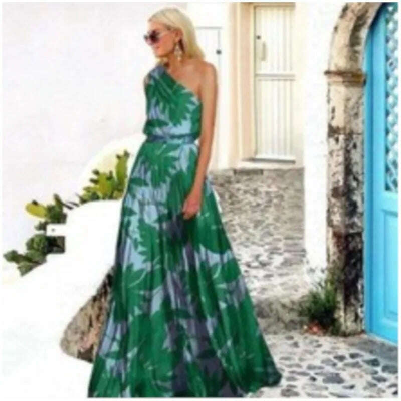 KIMLUD, Summer Dresses 2025 Fashion One Shoulder Sleeveless Splicing Print Off Shoulder Long Dresses Elegant Women Clothing Dress Hot, KIMLUD Womens Clothes