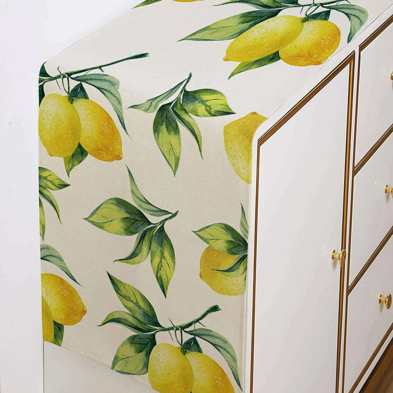 KIMLUD, Summer Freshness Lemon Pattern Table Runner Linen Home Decoration Tablecover for Dining Room Wedding Holiday Party Tablecloth, KIMLUD Womens Clothes
