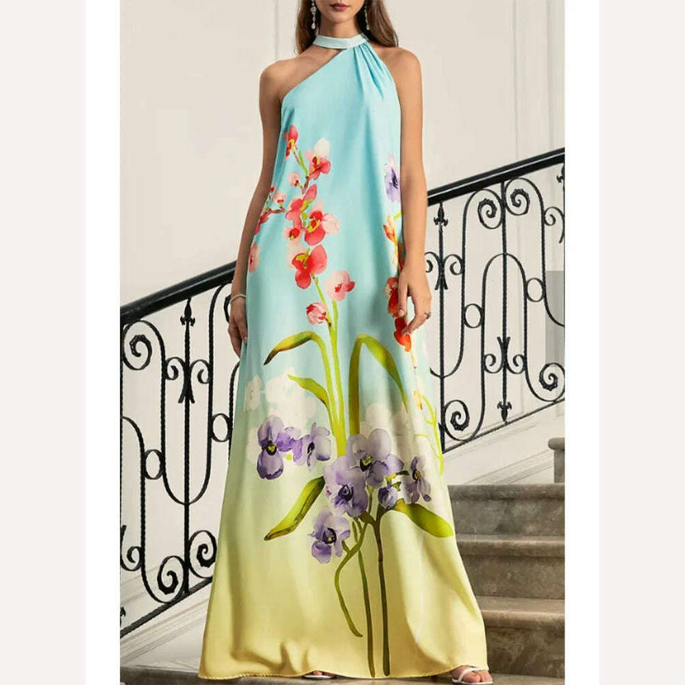 KIMLUD, Summer Halter Off Shoulder Long Dress Plus Size New Ladies Fit Print Elegant Party Dress Sleeveless Sexy Evening Dress Vestidos, Green / 4XL, KIMLUD APPAREL - Womens Clothes