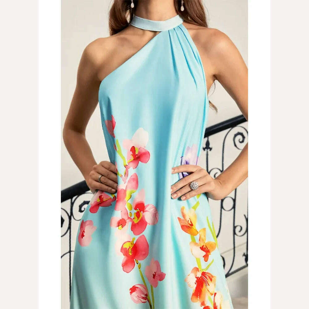 KIMLUD, Summer Halter Off Shoulder Long Dress Plus Size New Ladies Fit Print Elegant Party Dress Sleeveless Sexy Evening Dress Vestidos, KIMLUD Womens Clothes