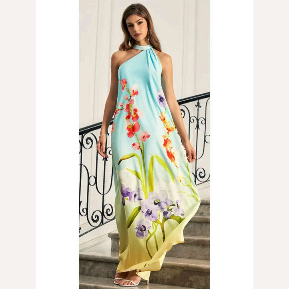 KIMLUD, Summer Halter Off Shoulder Long Dress Plus Size New Ladies Fit Print Elegant Party Dress Sleeveless Sexy Evening Dress Vestidos, KIMLUD Womens Clothes