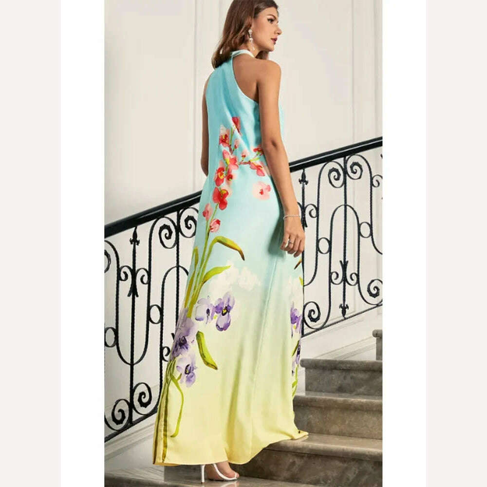 KIMLUD, Summer Halter Off Shoulder Long Dress Plus Size New Ladies Fit Print Elegant Party Dress Sleeveless Sexy Evening Dress Vestidos, KIMLUD Womens Clothes