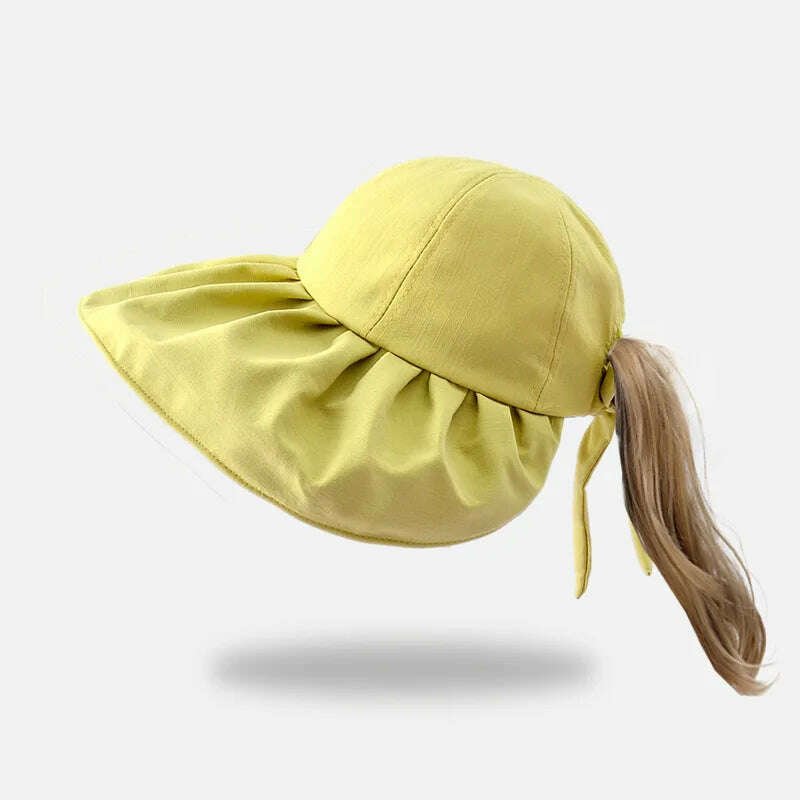 KIMLUD, Summer Hats For Women Foldable Sun Hat Visor Suncreen Wide Large Brim Beach Cap Female Outdoor Casual Baseball Hiking Caps, Yellow / one size, KIMLUD Womens Clothes