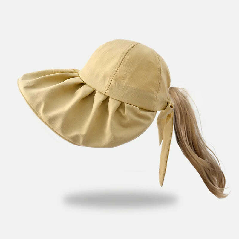 KIMLUD, Summer Hats For Women Foldable Sun Hat Visor Suncreen Wide Large Brim Beach Cap Female Outdoor Casual Baseball Hiking Caps, Khaki / one size, KIMLUD APPAREL - Womens Clothes