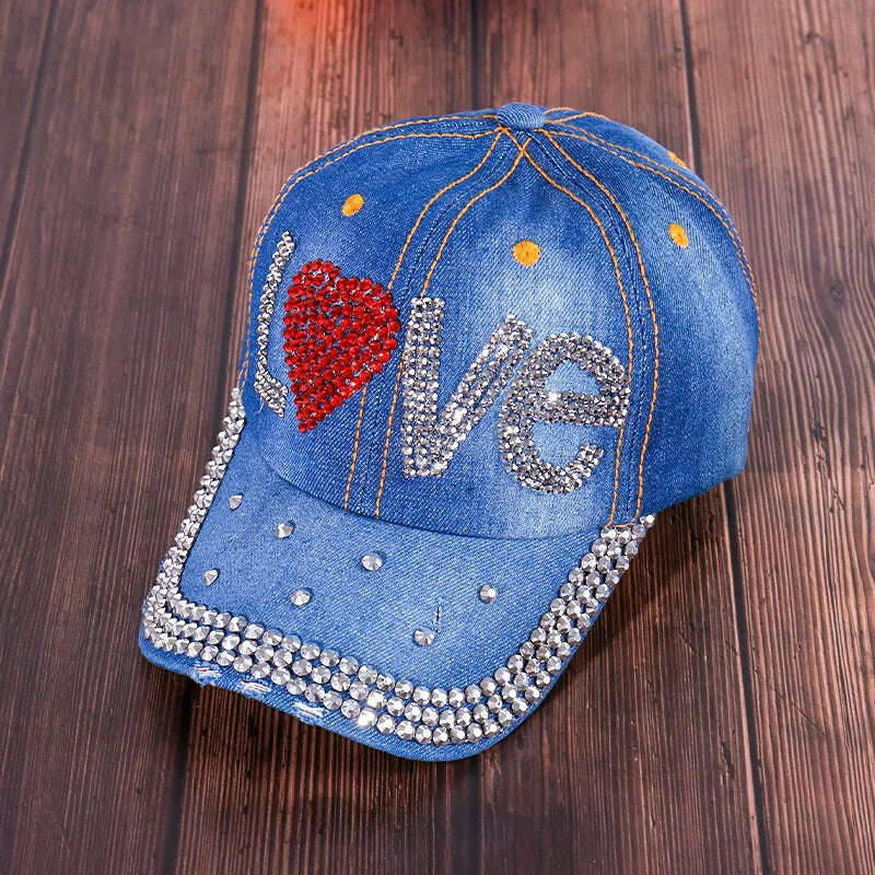 KIMLUD, Summer Hats for Women Rhinestone Denim Baseball Cap Snapback Kpop Fashion Peaked Caps Pearl Visor Beach Sun Hat Designer Outdoor, 11 / 54-60CM, KIMLUD APPAREL - Womens Clothes