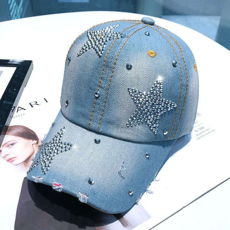 KIMLUD, Summer Hats for Women Rhinestone Denim Baseball Cap Snapback Kpop Fashion Peaked Caps Pearl Visor Beach Sun Hat Designer Outdoor, 7 / 54-60CM, KIMLUD APPAREL - Womens Clothes
