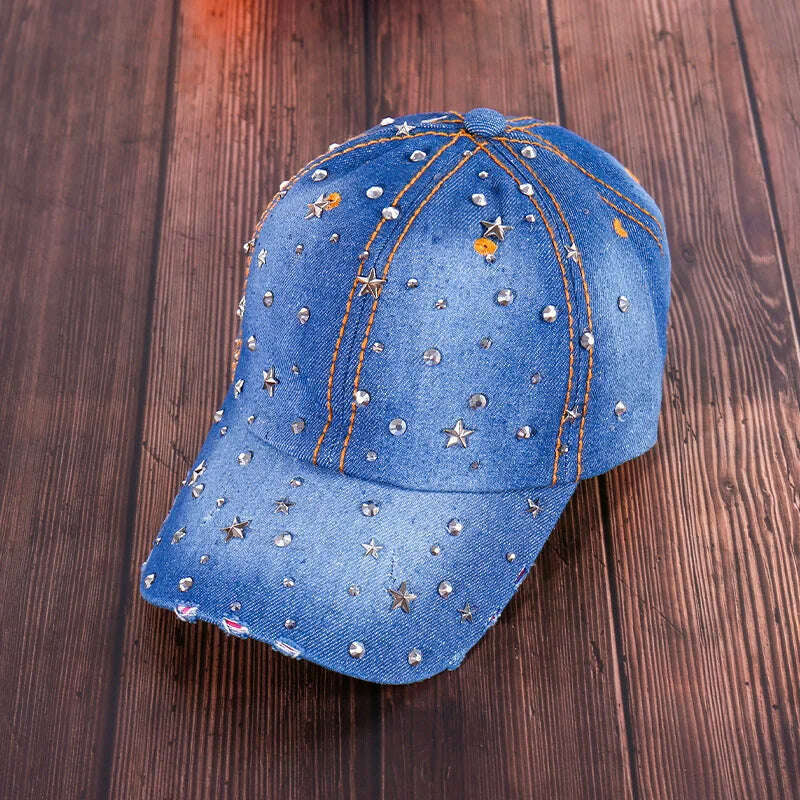 KIMLUD, Summer Hats for Women Rhinestone Denim Baseball Cap Snapback Kpop Fashion Peaked Caps Pearl Visor Beach Sun Hat Designer Outdoor, 9 / 54-60CM, KIMLUD APPAREL - Womens Clothes