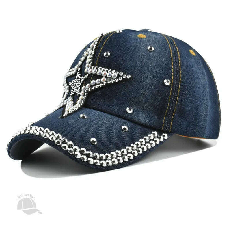 KIMLUD, Summer Hats for Women Rhinestone Denim Baseball Cap Snapback Kpop Fashion Peaked Caps Pearl Visor Beach Sun Hat Designer Outdoor, 1 / 54-60CM, KIMLUD APPAREL - Womens Clothes