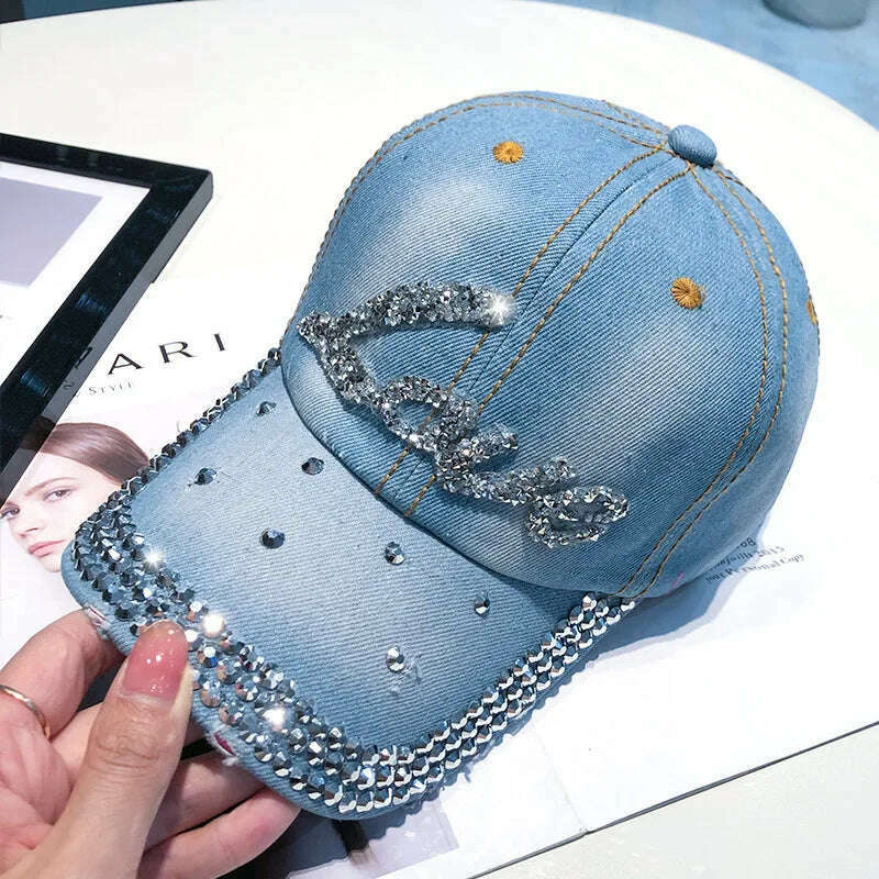 KIMLUD, Summer Hats for Women Rhinestone Denim Baseball Cap Snapback Kpop Fashion Peaked Caps Pearl Visor Beach Sun Hat Designer Outdoor, 10 / 54-60CM, KIMLUD APPAREL - Womens Clothes