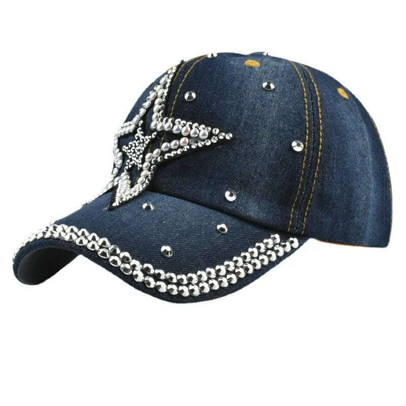KIMLUD, Summer Hats for Women Rhinestone Denim Baseball Cap Snapback Kpop Fashion Peaked Caps Pearl Visor Beach Sun Hat Designer Outdoor, KIMLUD Womens Clothes