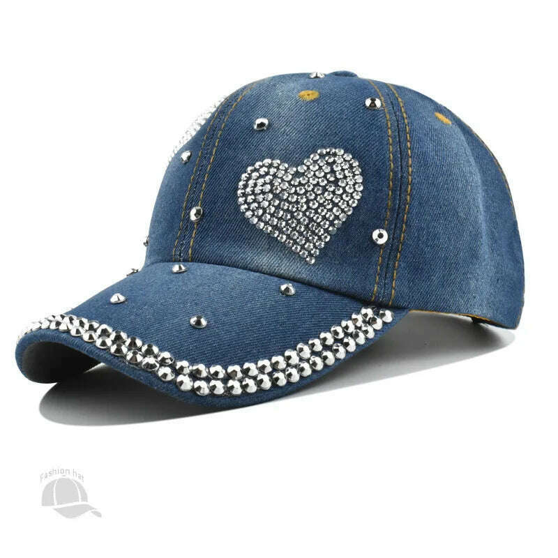 KIMLUD, Summer Hats for Women Rhinestone Denim Baseball Cap Snapback Kpop Fashion Peaked Caps Pearl Visor Beach Sun Hat Designer Outdoor, KIMLUD Womens Clothes
