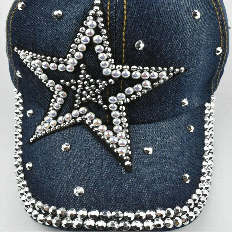 KIMLUD, Summer Hats for Women Rhinestone Denim Baseball Cap Snapback Kpop Fashion Peaked Caps Pearl Visor Beach Sun Hat Designer Outdoor, KIMLUD Womens Clothes