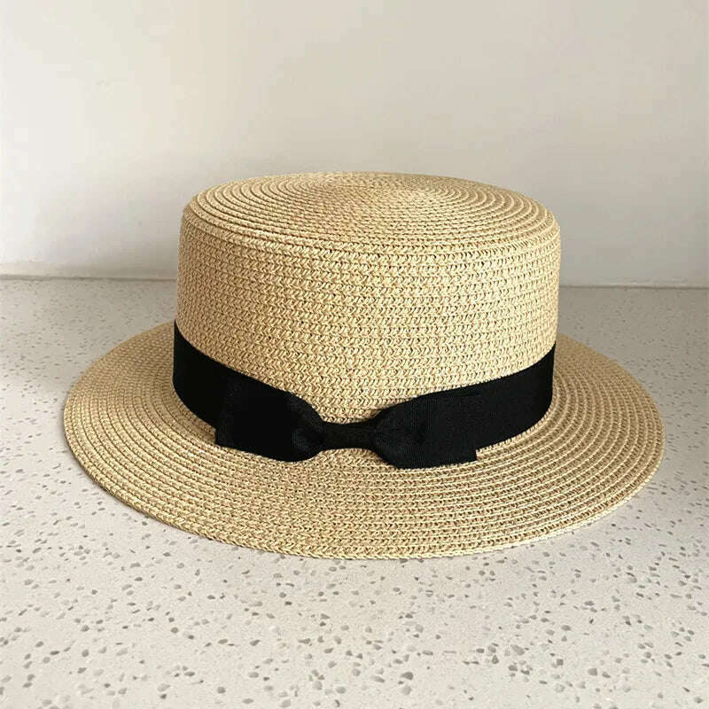 KIMLUD, Summer Hats For Women Sun Hat Beach Ladies Boater Hat with Bowknot Casual Sun Hats For Women Straw Hat, KIMLUD Womens Clothes