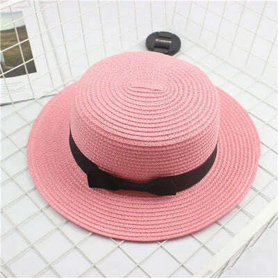 KIMLUD, Summer Hats For Women Sun Hat Beach Ladies Fashion Flat Brom Bowknot Panama Lady Casual Sun Hats For Women Straw Hat, Pink / Adult Size56-58cm, KIMLUD APPAREL - Womens Clothes
