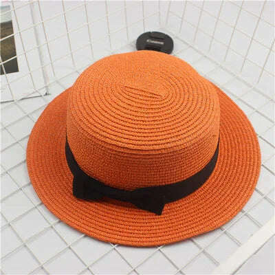 KIMLUD, Summer Hats For Women Sun Hat Beach Ladies Fashion Flat Brom Bowknot Panama Lady Casual Sun Hats For Women Straw Hat, Orange / Adult Size56-58cm, KIMLUD APPAREL - Womens Clothes